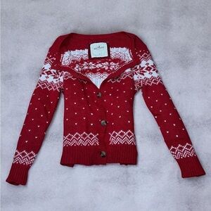 2000’s Y2K red fair isle knit Hollister co. Cardigan
